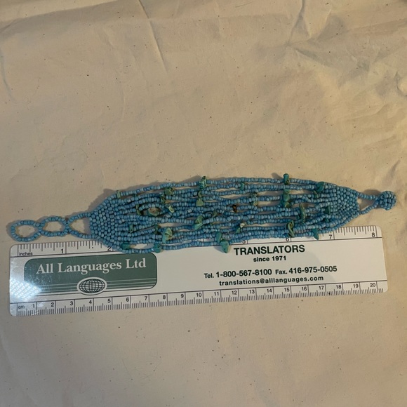 Vintage beaded teal multi-strand bracelet and hoop earrings - Picture 4 of 6